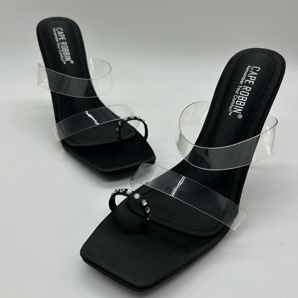 Cape Robbin‎ Sandals Womens 8.5 Black Ayslynn Rhinestone Square Toe Sandal NEW
